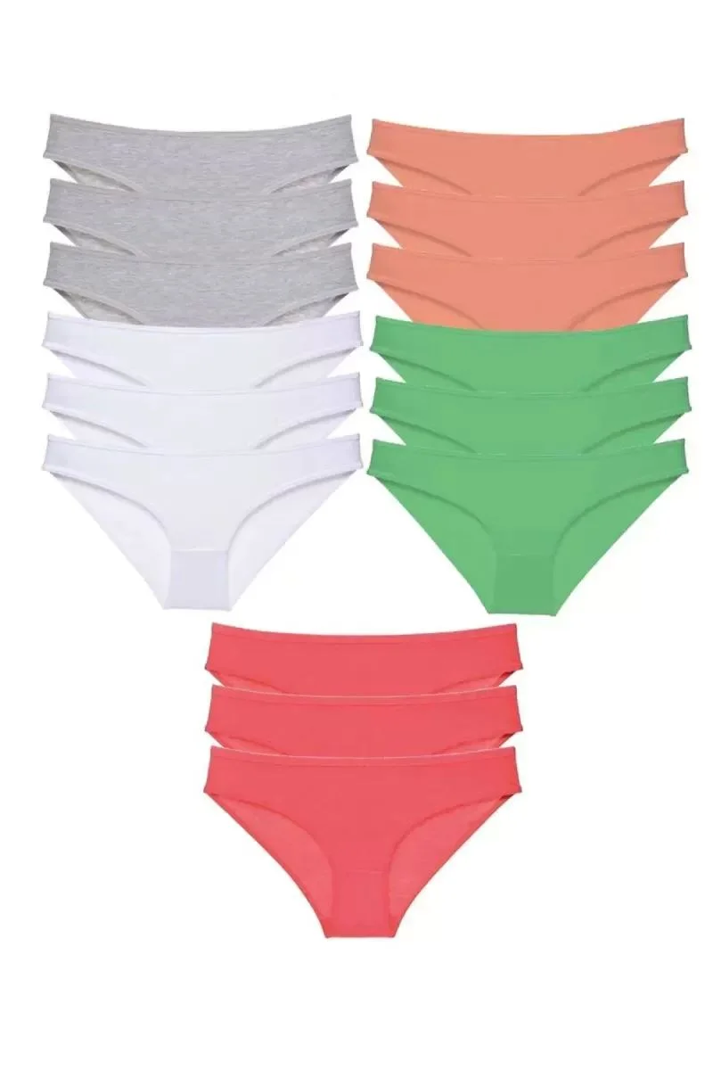 15 Adet Süper Eko Set Likralı Kadın Slip Külot Gri Beyaz Pudra Yeşil Fuşya
