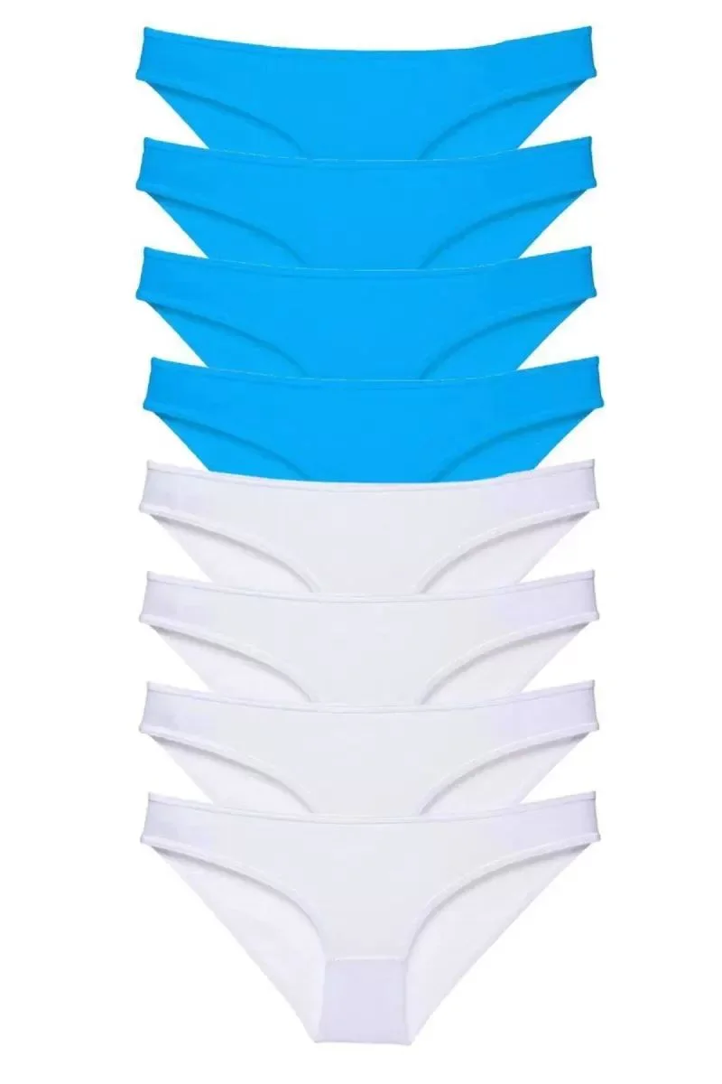8 Adet Süper Eko Set Likralı Kadın Slip Külot Beyaz Ve Mavi