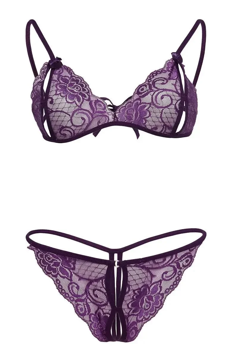 Mor Dantelli Sütyen Ve Gstring Takımı Brf2087