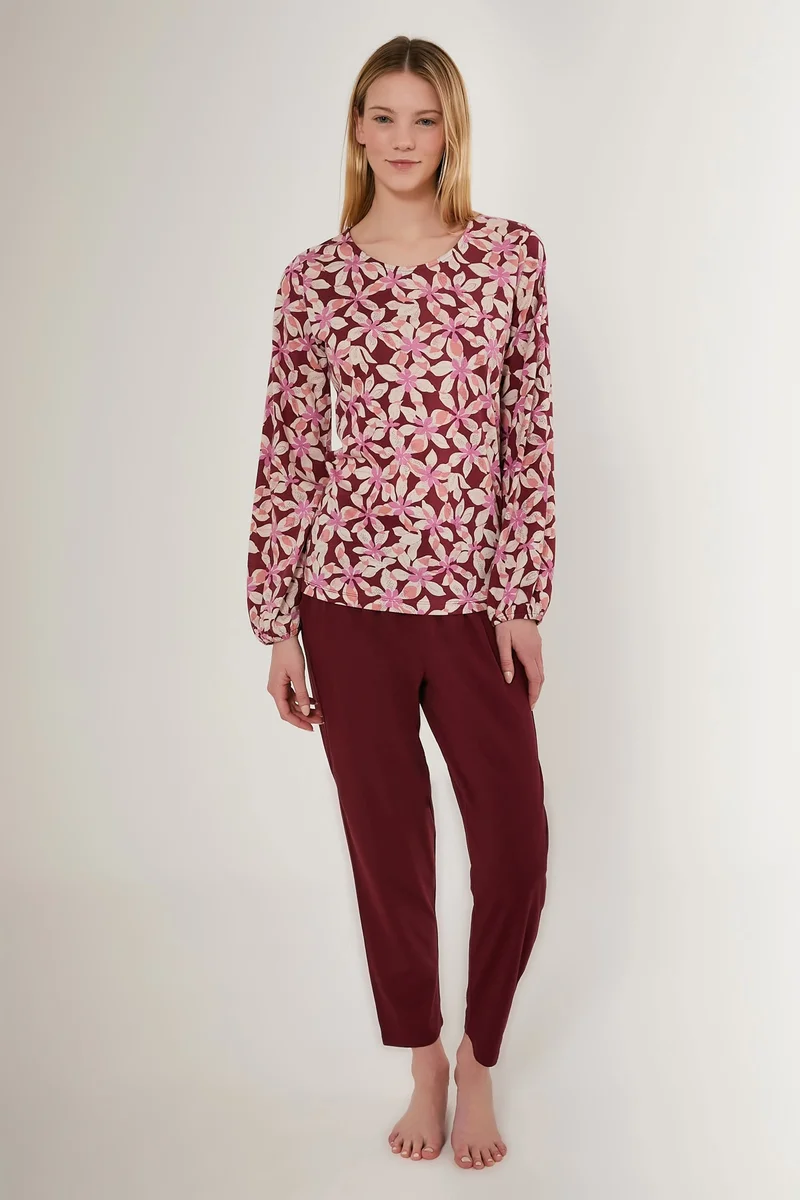 2639-X Çiçek Desenli Kadın Pijama Takımı