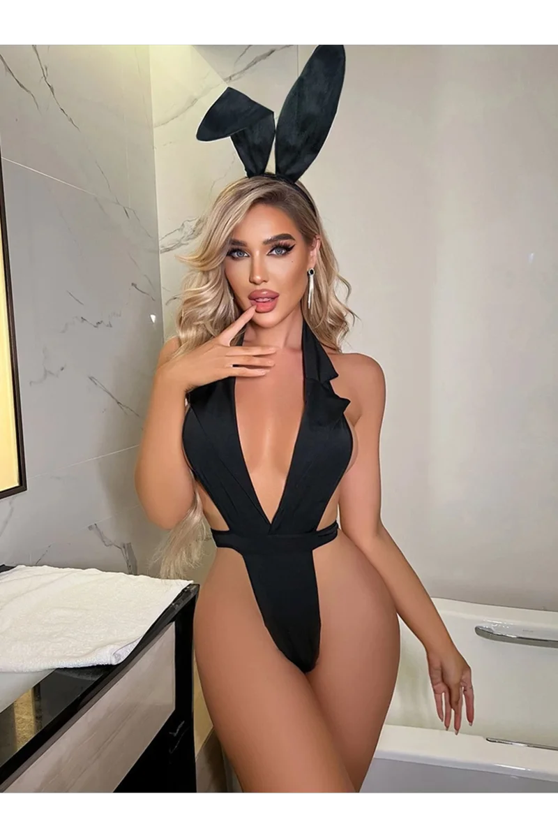 Kadın Siyah Bel Şerit Detaylı Babydoll
