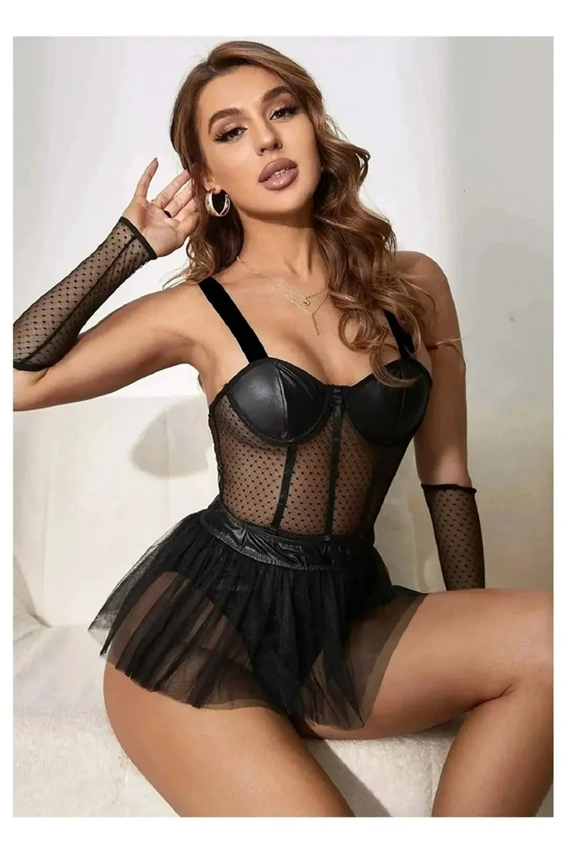 Kadın Siyah Seksi Tül Etekli Fantezi Kostüm