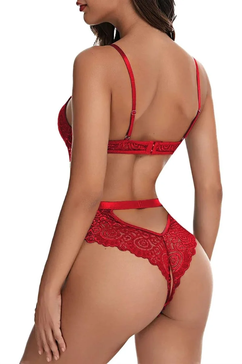 Kırmızı Dantelli Özel Bölgesi Açık Babydoll Gecelik 66066