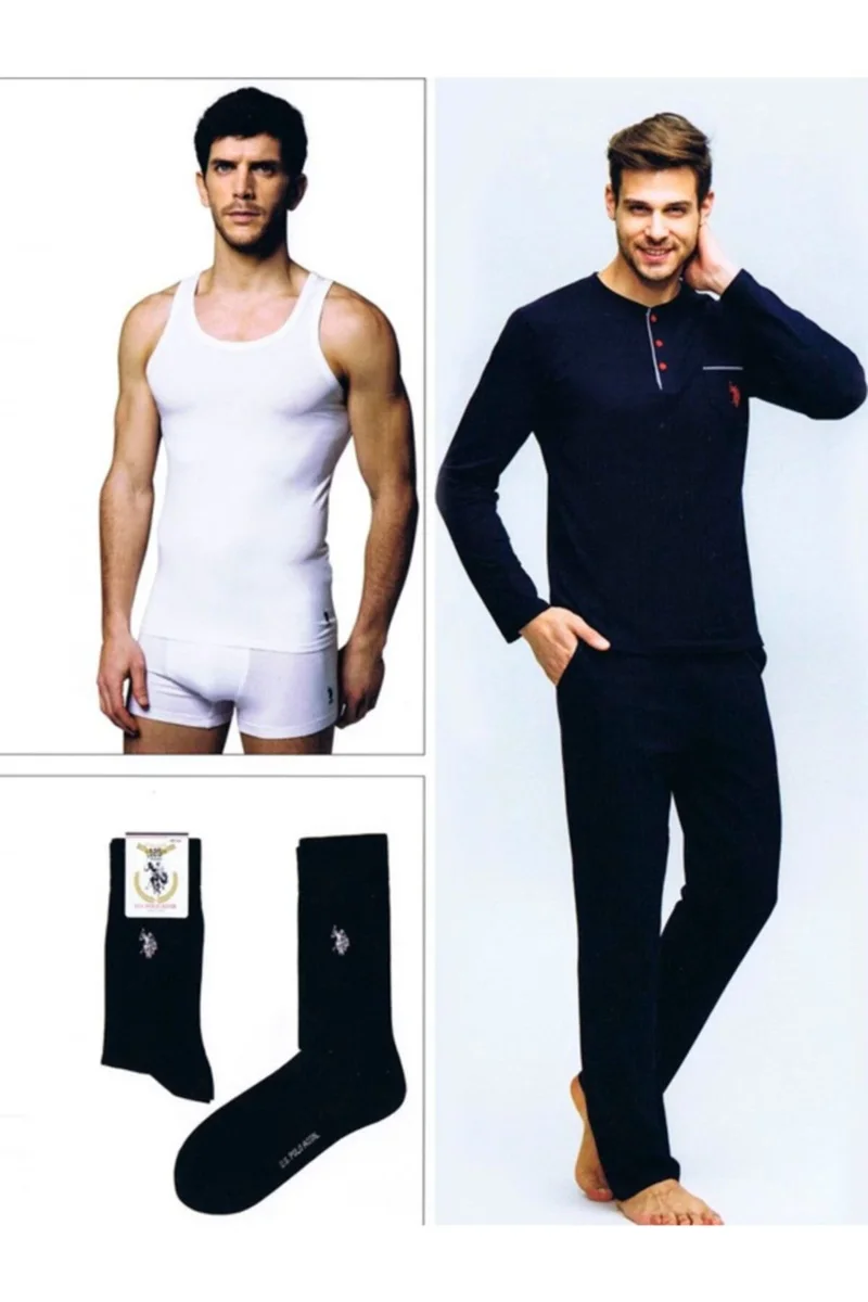 US Polo 17394 Erkek  Uzun Kol Pijama Çeyiz Takımı
