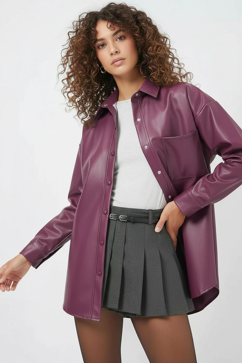 Kadın Oversize Kesim Mürdüm Gömlek
