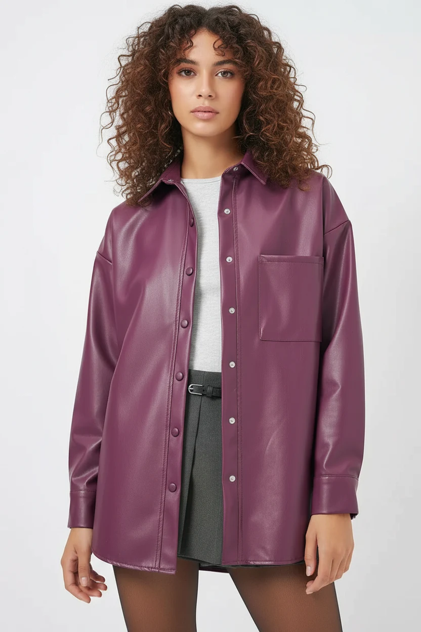 Kadın Oversize Kesim Mürdüm Gömlek