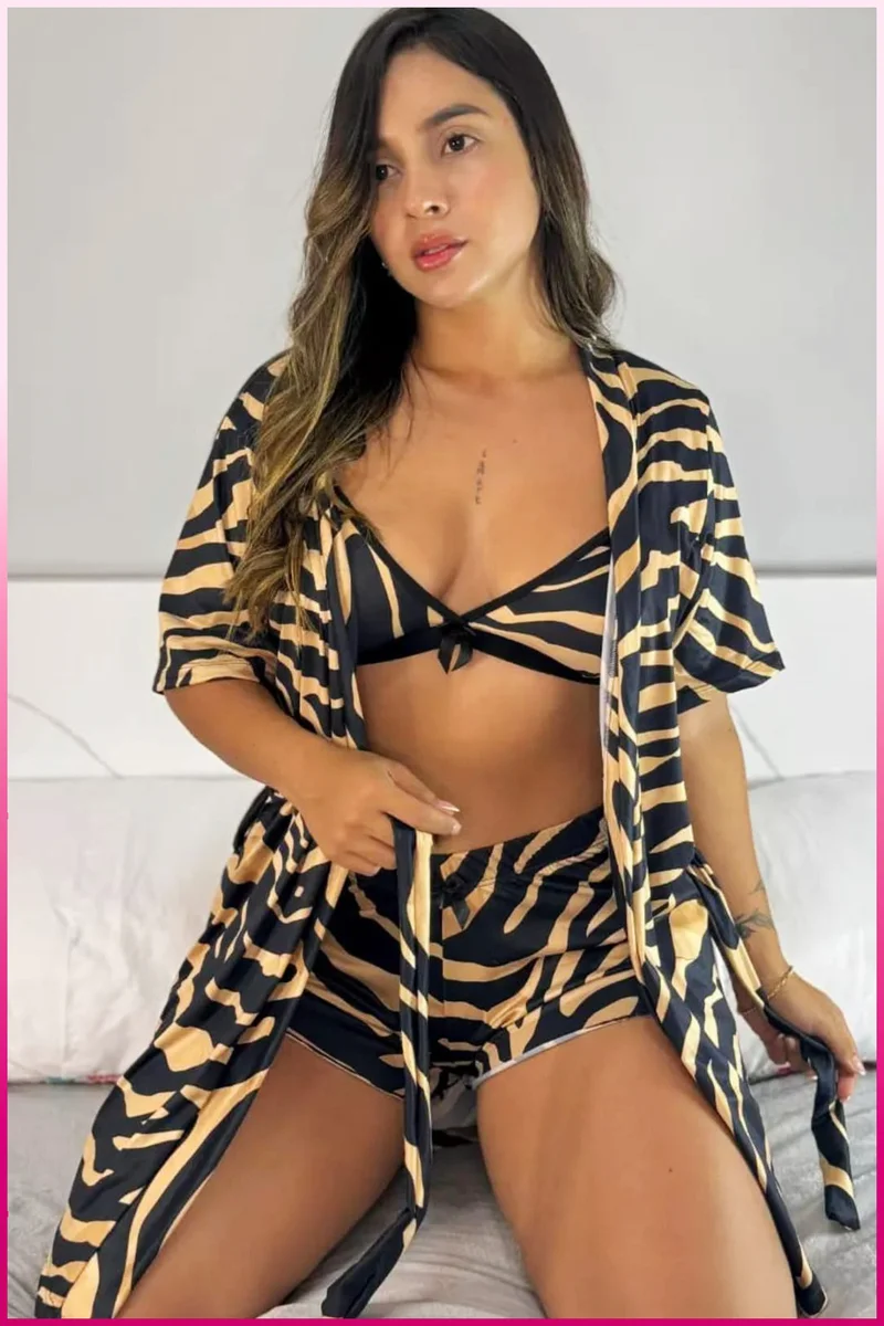 VİZON ZEBRA DESENLİ 3'LÜ ŞORT TAKIM