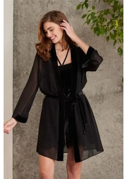 Pierre Cardin 4800 Dantelli Kadife Tulum  Sabahlik Takım