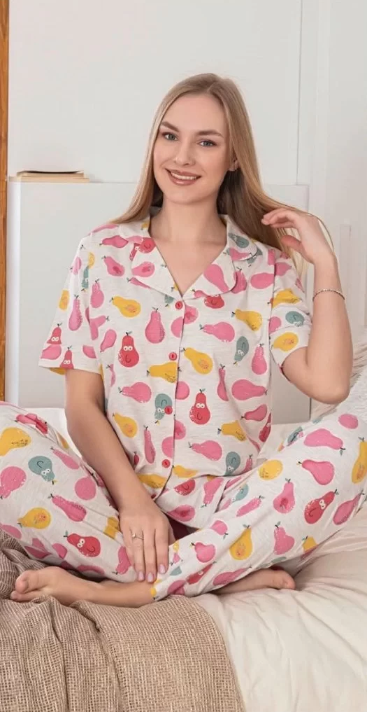 Alissa 6274 Kadın Armut Desenli Patlı Pijama Takımı