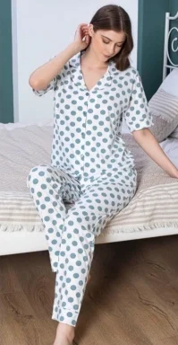 Freshness 106 Yeşil Puantiyeli Patlı Kısa Kol Pijama Takımı