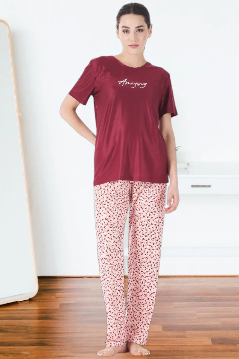 Estiva 25165 Kadın Marla Çiçekli Kısa Kol Pijama Takımı