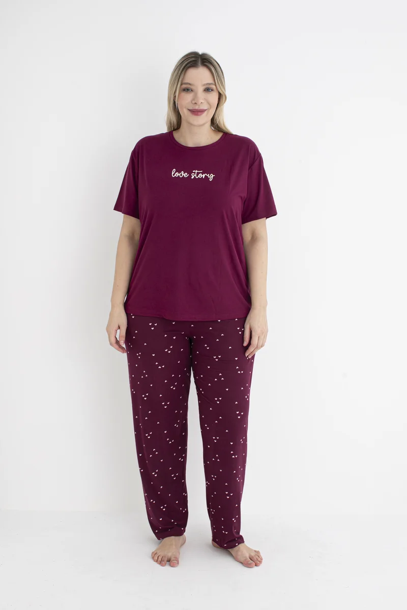 Estiva 25152 Kadın Battal Beden Kalpli Kısa Kol Pijama Takımı