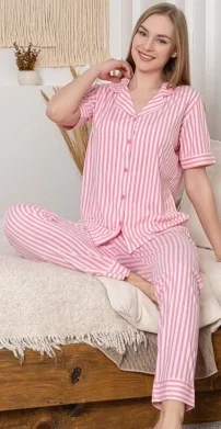 Alissa 6294 Kadın Çizgili Patlı Pijama Takımı