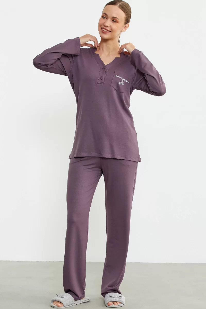 Sementa 76438 Yarım Düğmeli Cep Detaylı Pijama Takım
