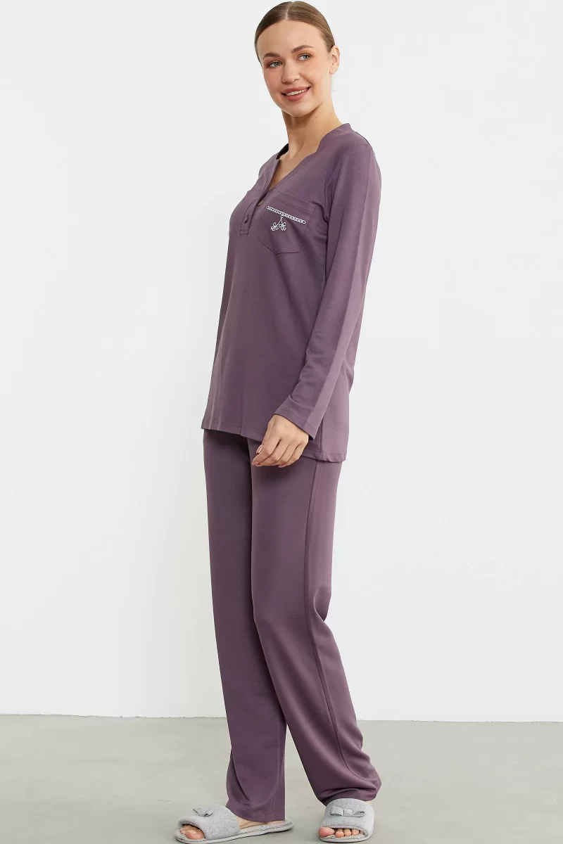 Sementa 76438 Yarım Düğmeli Cep Detaylı Pijama Takım