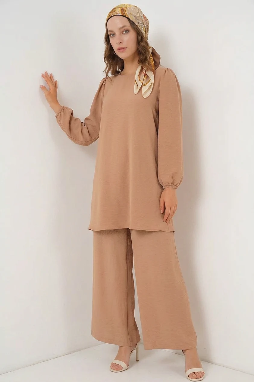 Kadın Ayrobin Tunik Pantolon Alt Üst Takım - Vizon