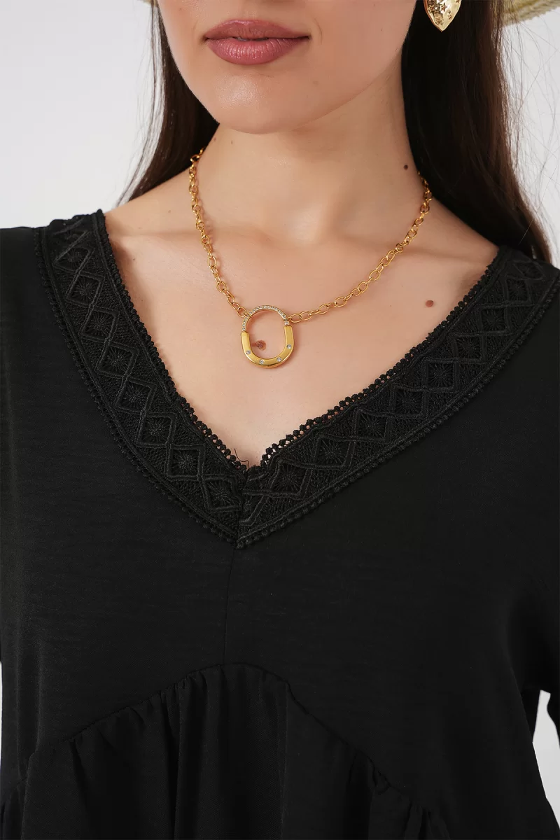 Kadın V Yaka Beli Büzgülü Kısa Kol Siyah Elbise