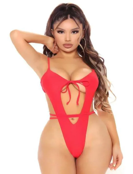 Kırmızı İp Detaylı Fantezi Babydoll