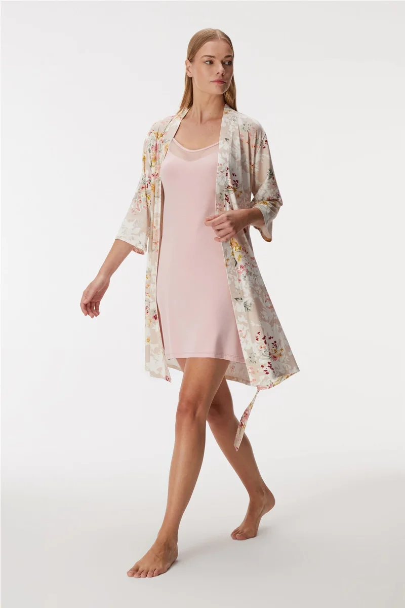 Anıl 11356 Kadın Çiçekli Sabahlık ve Gecelik Takım