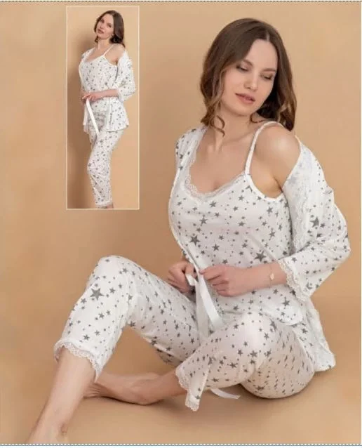 Stil Moda 7047 Kadın Askılı Sabahlıklı Pijama Takımı