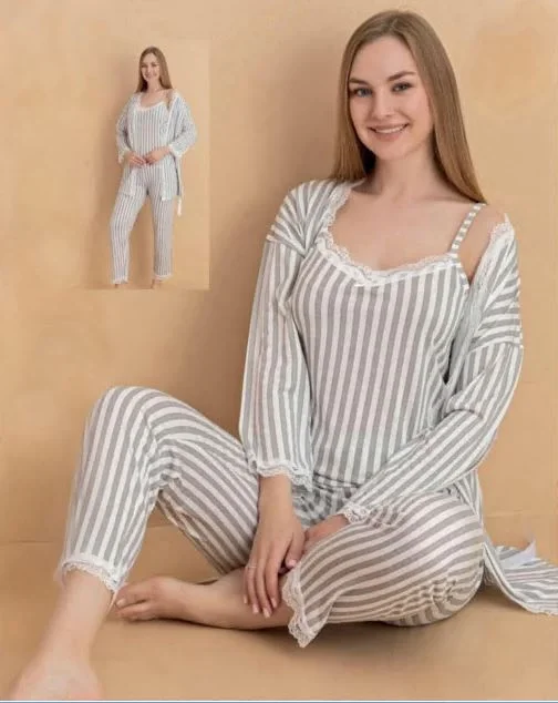 Stil Moda 7048 Kadın Askılı Sabahlıklı Pijama Takımı