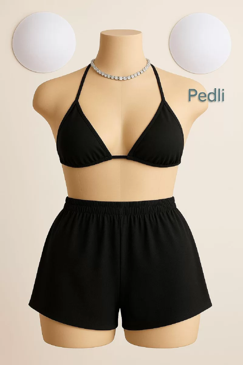 Kadın Siyah Şortlu Belden ve Boyundan Bağlamalı Bikini Takımı