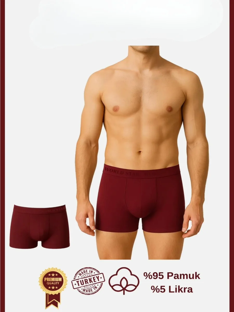 Pamuklu Düz Bordo Renk Erkek Boxer