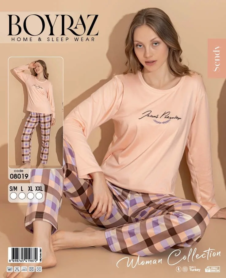 Boyraz 08019 Kadın Sendy Kumaş Uzun Kol Pijama Takımı