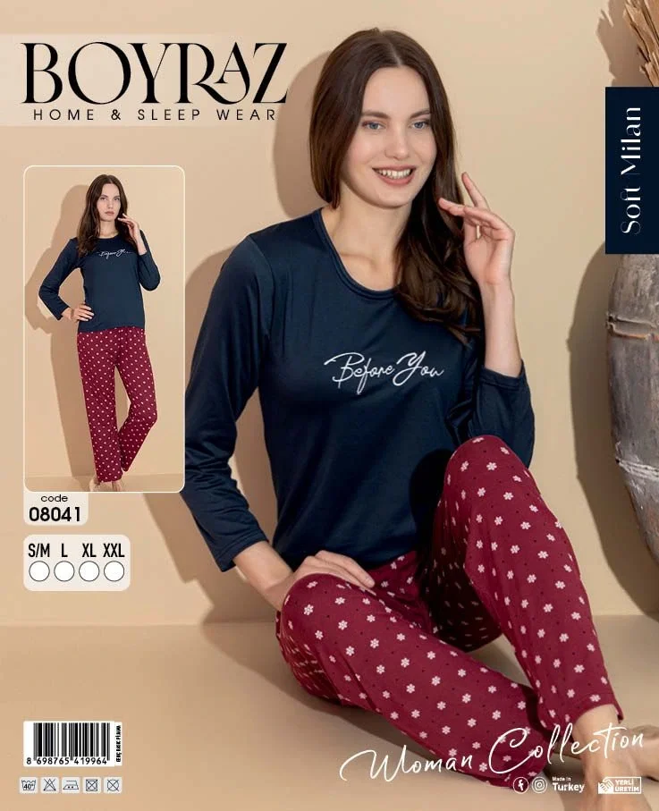 Boyraz 08041 Soft Milan Kumaş Uzun Kol Pijama Takımı