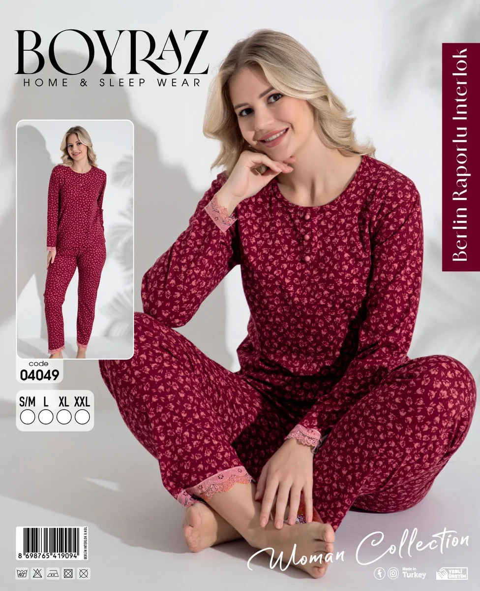 Boyraz 04049 Kadın Raporlu Uzun Kol Pijama Takımı