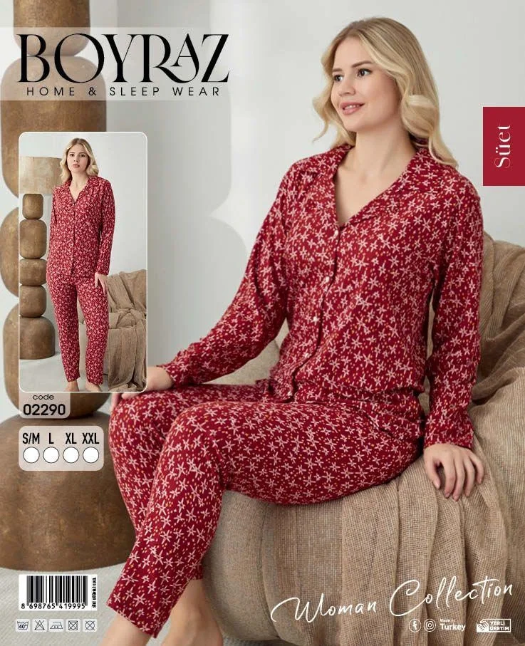 Boyraz 02290 Kadın Süet Uzun Kol Pijama Takımı