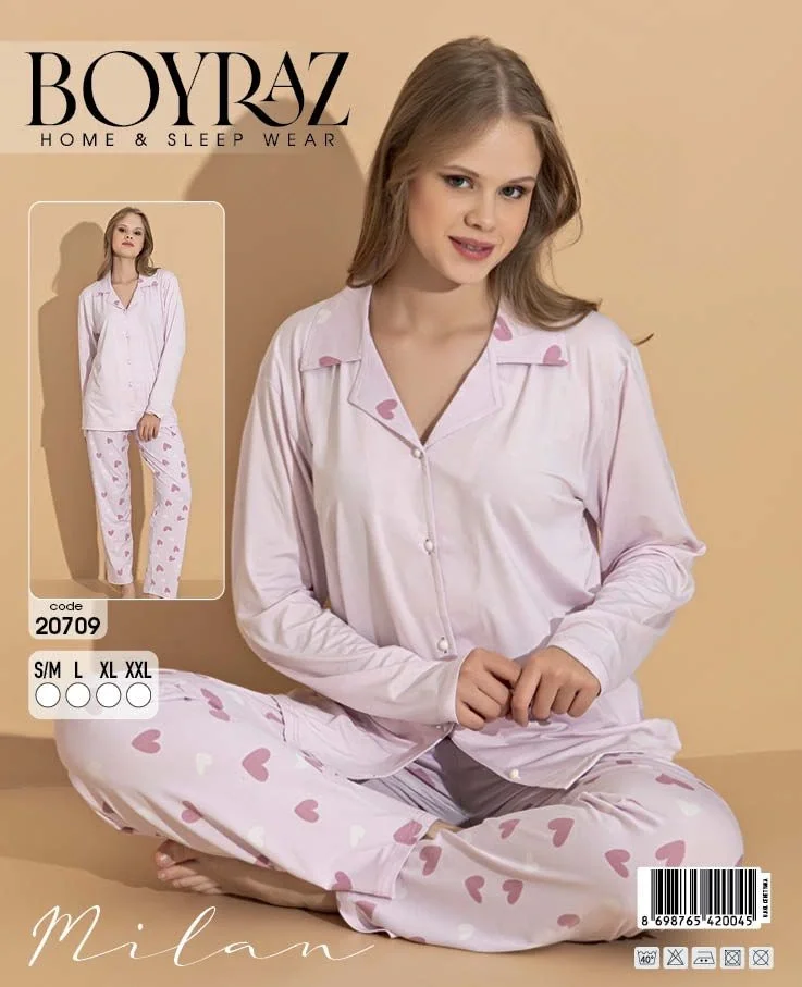 Boyraz 20709 Milan Gömlek Yaka Uzun Kol Pijama Takımı