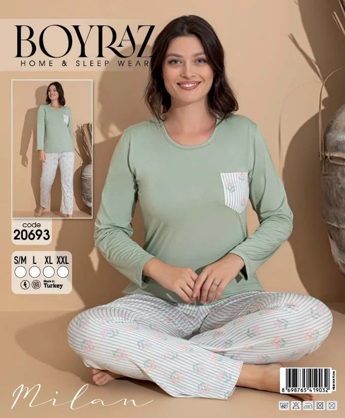 Boyraz 20693 Kadın Milan Uzun Kol Pijama Takımı