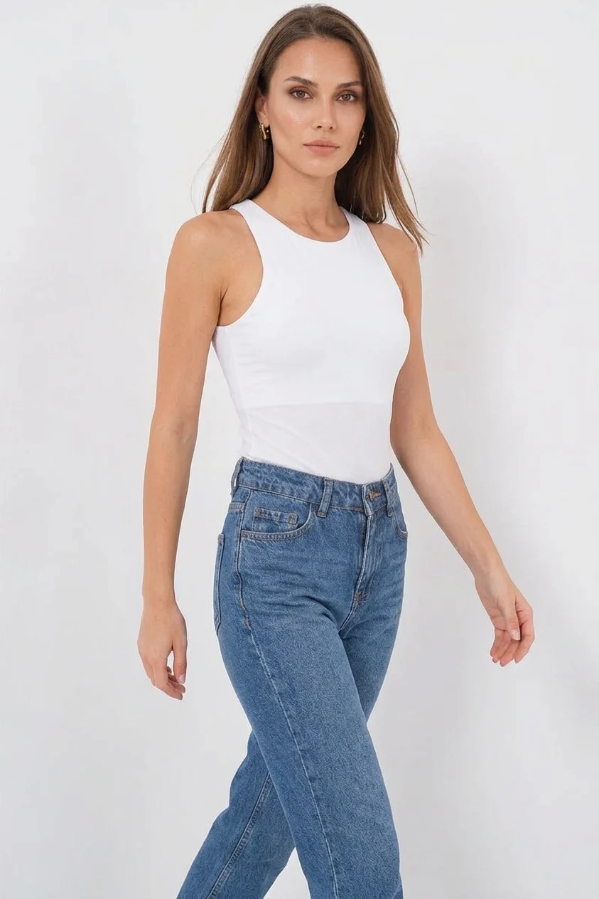 Kadın Halter Yaka Beyaz Body