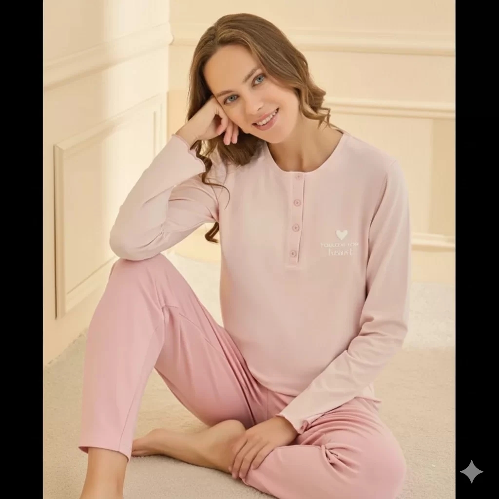 90780 Kadın Yarı Patlı Uzun Kol Pijama Takımı