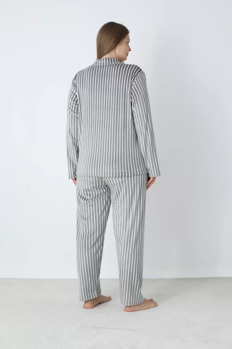 Estiva 25370 Gömlek Yaka Battal Kadife Pijama Takımı