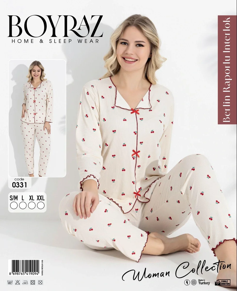 Boyraz 0331 Kadın Raporlu Uzun Kol Pijama Takımı