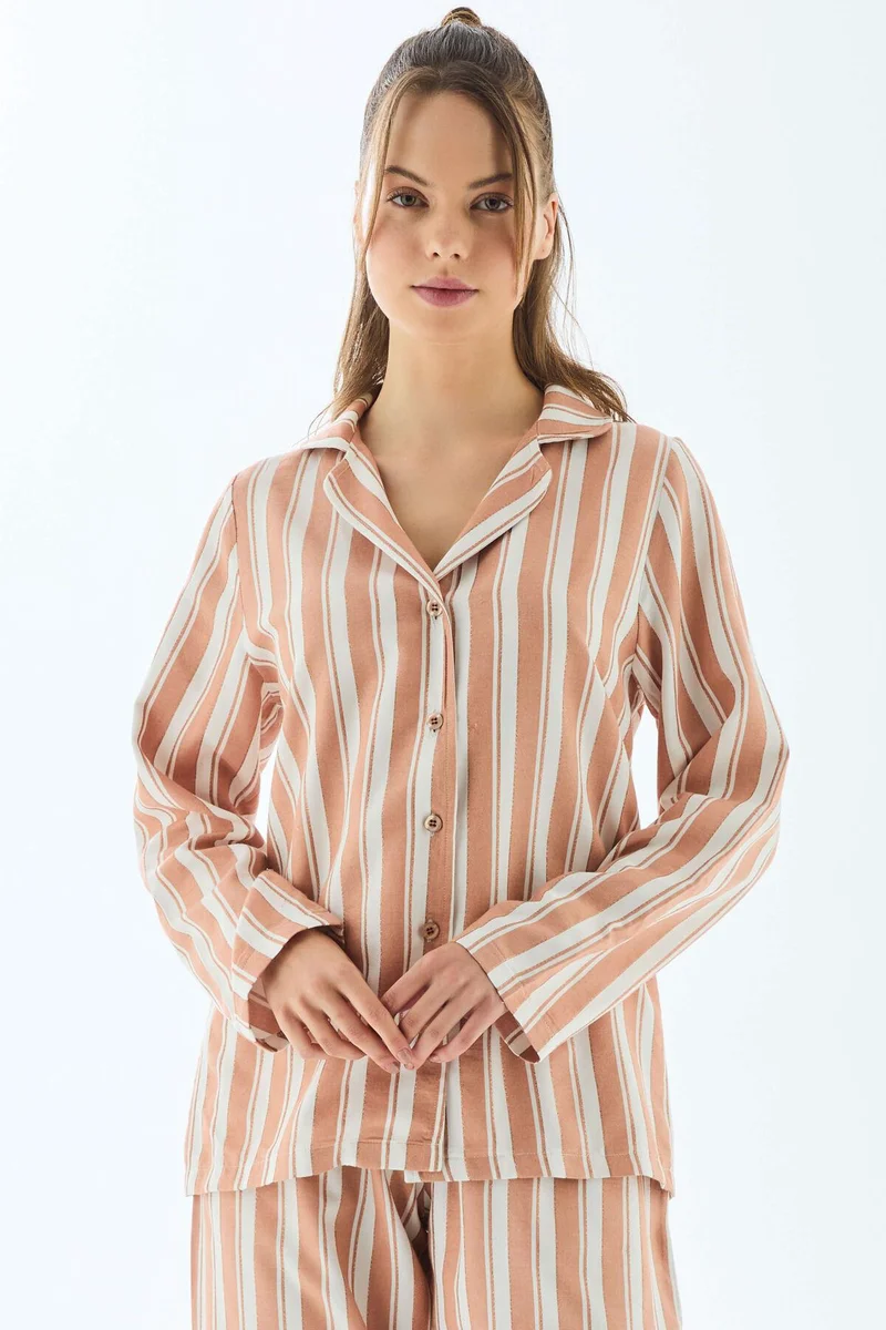 Viscose Çizgili Gömlek Pantolon Pijama Takımı