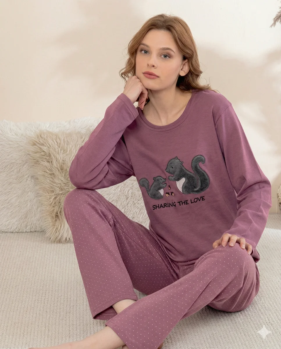 Boyraz 0364 Kadın Penye Uzun Kol Pijama Takımı