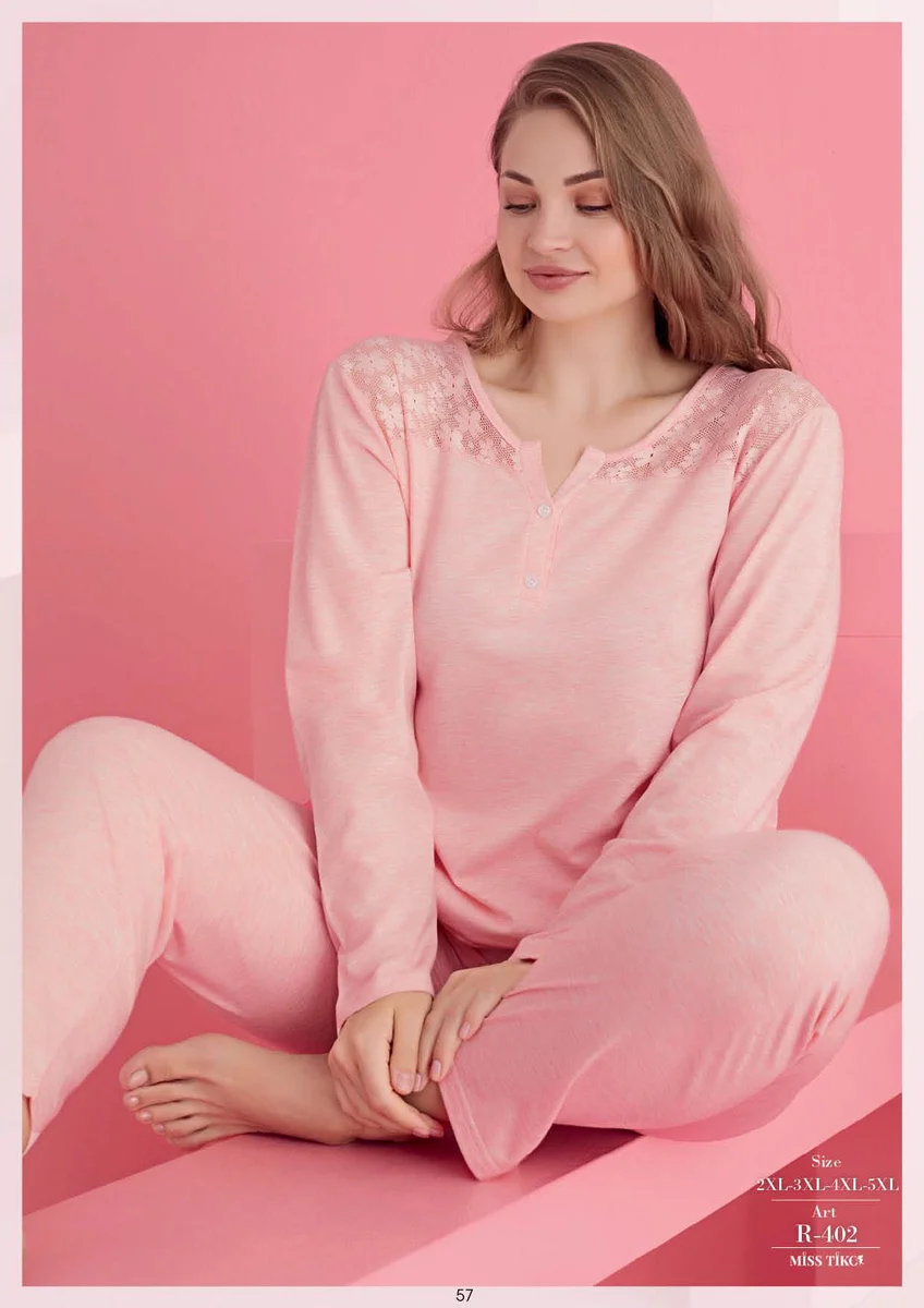 Büyük Beden Pamuklu Dantel İşlemeli Pijama Takımı