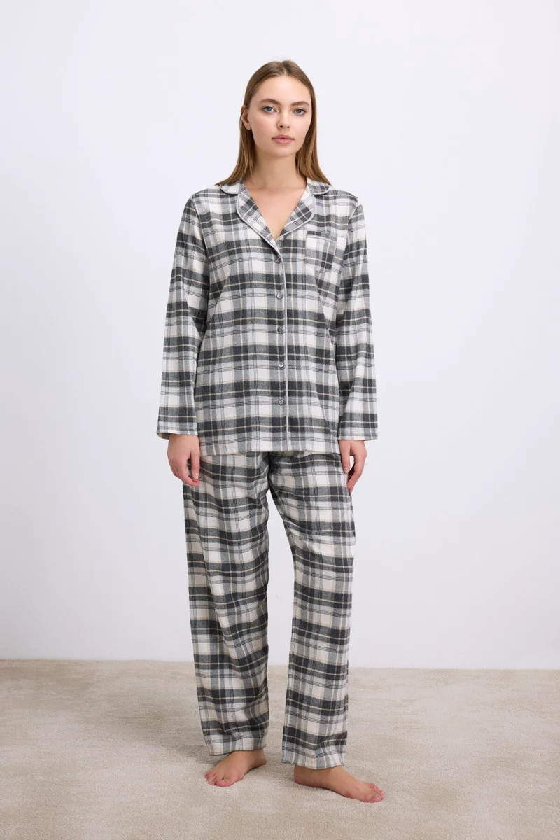 Kareli Flanel Görünümlü Uzun Kollu 2'li Pijama Takımı
