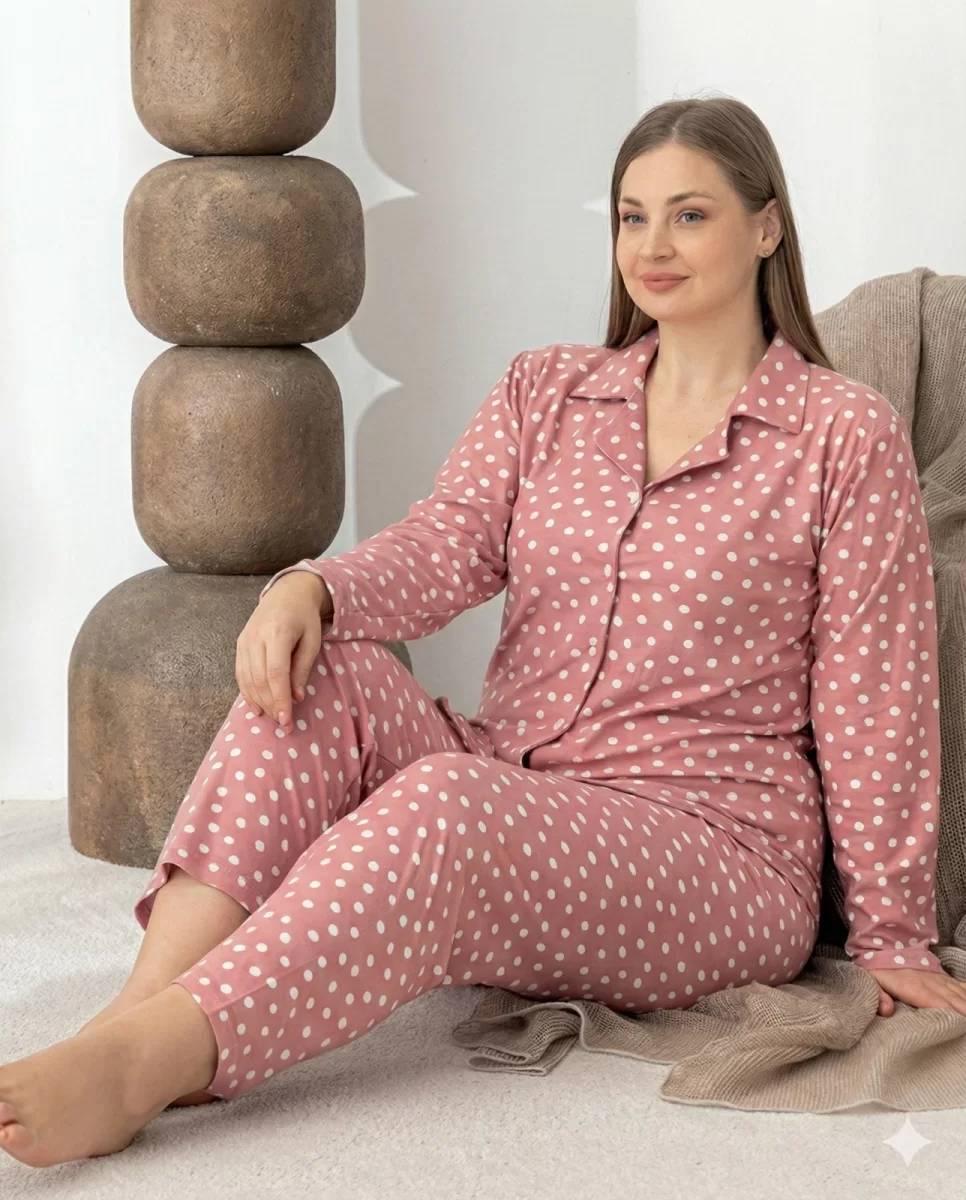 Boyraz 0501 Kadın Süet Battal Uzun Kol Pijama Takımı