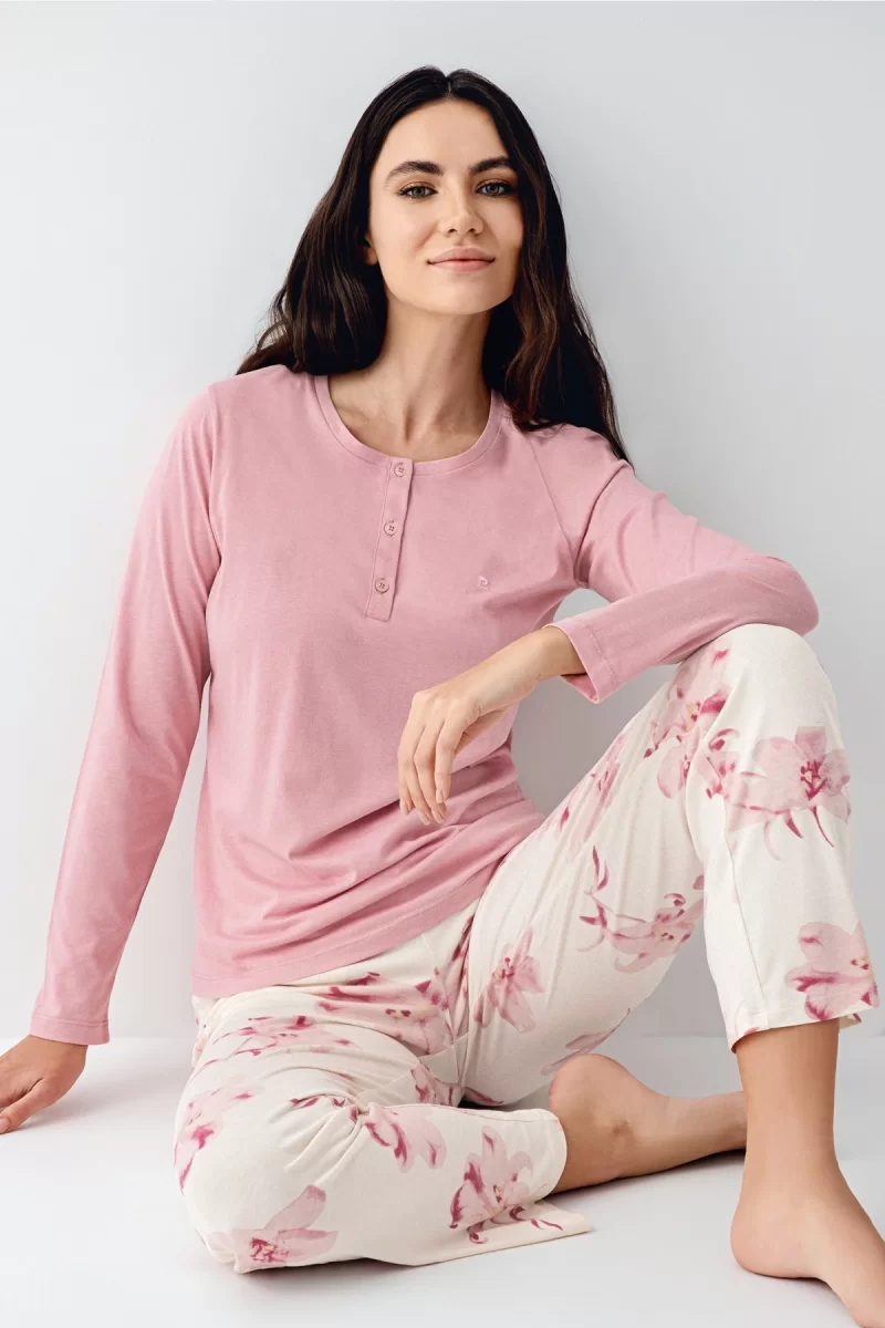 Pierre Cardin 9055-X Kadın Battal Uzun Kol Pijama Takım