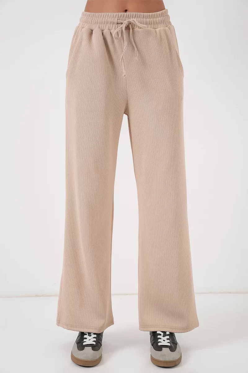 Kadın Beli İpli Fitilli Bej Pantolon