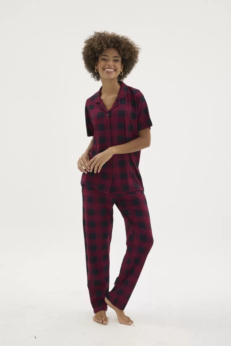 Kocabey KKT-26158K Kadın Apaj Yaka Düğmeli Pijama Takımı