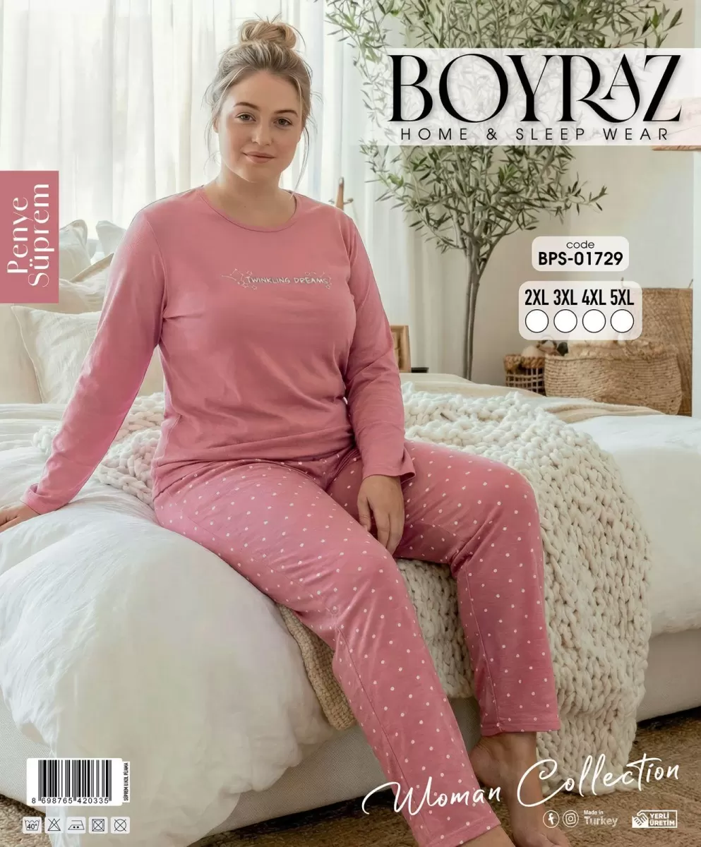 Boyraz BPS-01729 Kadın Battal Uzun Kol Penye Pijama Takımı
