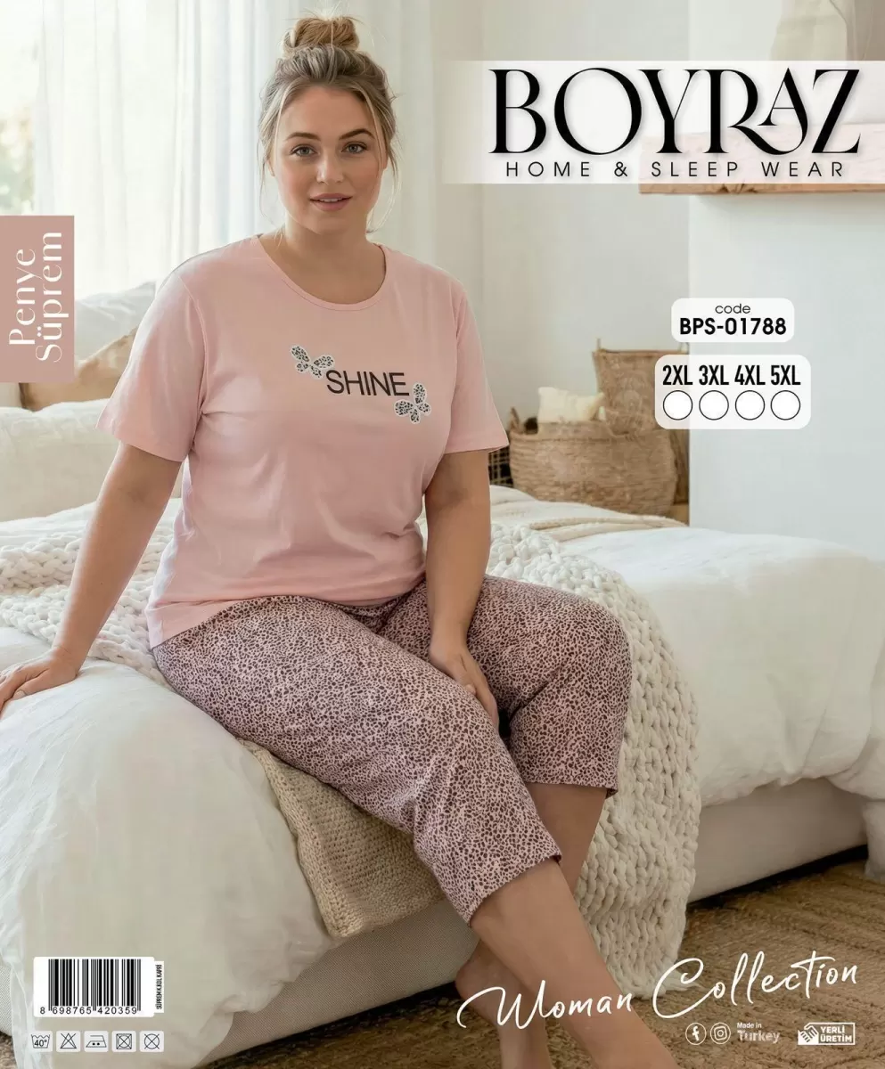 Boyraz BPS-01788 Kadın Battal Kısa Kol Kapri Takım