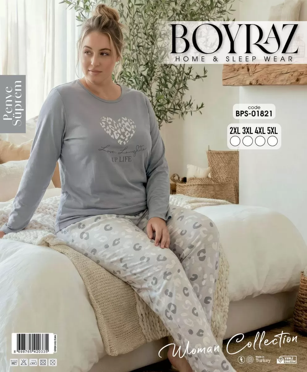 Boyraz BPS-01821 Kadın Battal Uzun Kollu Pijama Takımı
