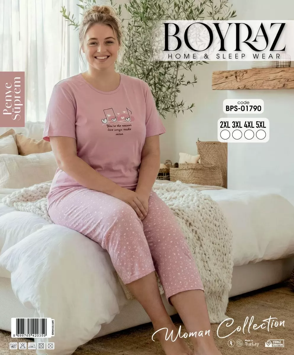 Boyraz BPS-01790 Kadın Battal Kısa Kol Kapri Takım