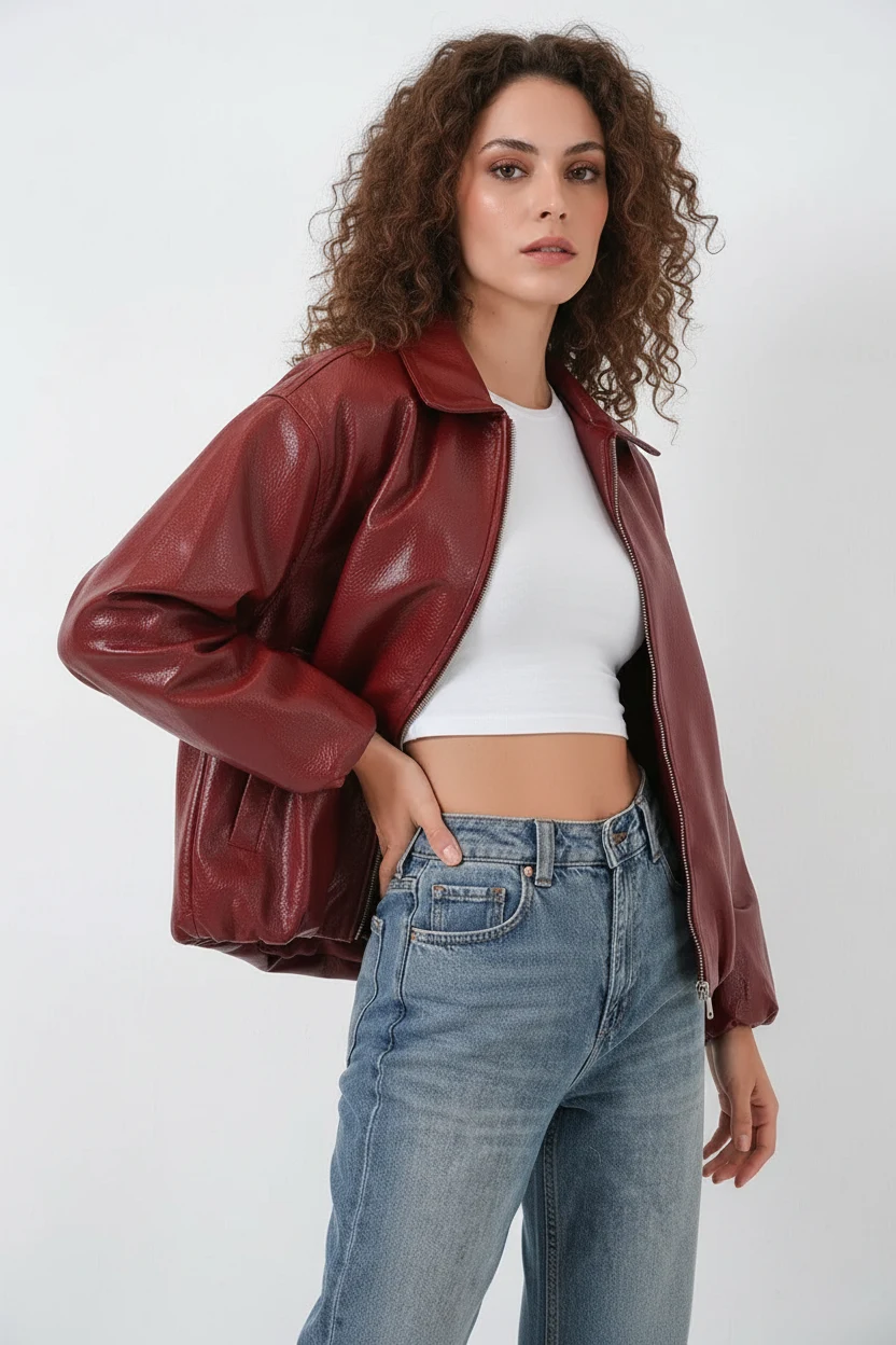 Kadın Gömlek Yaka Oversize Kiremit Ceket